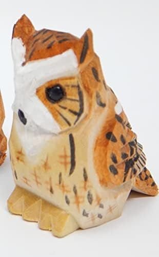 Great Horned Hoot Owl Figurine Malo drvo Tigar ptica kip umjetno rezbarenje Minijaturni kolač za životinje Topper