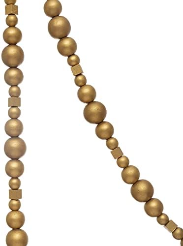 Creative Co-op Paulownia Wood Bead Garland, Gold Finish