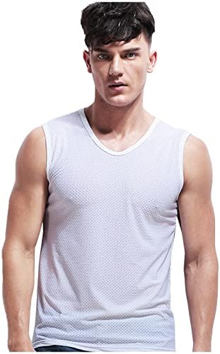 Muškarci Ljetne prozračne svilene svilene košulje bez rukava Uzgajajte fitness kretanje V izrez modne vrhove muška majica