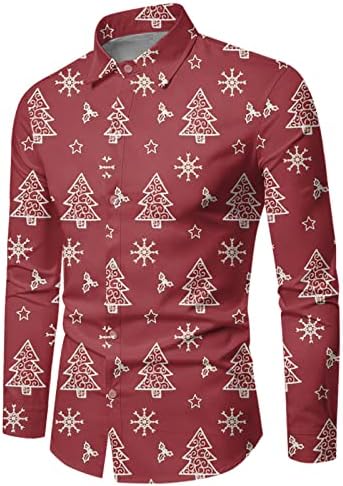Wybaxz 2022 Božićne muške jesenske i zimske božićne majice Dugme s dugim rukavima Potpuno print Svečano smiješno Specijalno