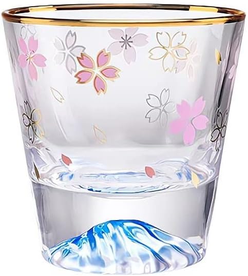 Caalio Whiskey Glass Old Fashioned Glass, japanski Sakura i Mountain, kamenje staklo Tumbler Home Bar, koktel, Burbon Scotch kokteli