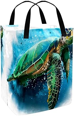 DJROW Hamper velika morska kornjača akvarelna slika visoka sklopiva kanta za veš sa ručkama sklopive korpe za odeću i igračke