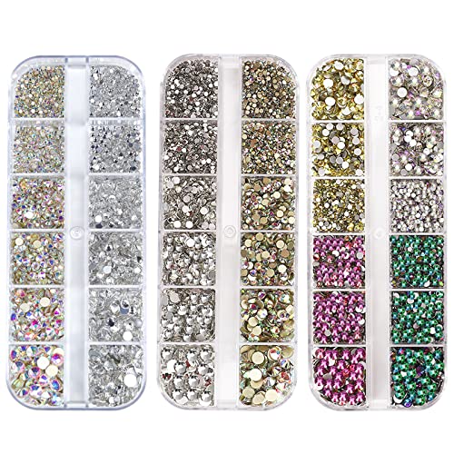 Nail Art Rhinestones HUETFAT 7200 komada dragulji sa ravnim leđima okrugli kristalni kamenčići miješaju 12 boja 6 veličina sa voštanom olovkom/pincetom za nokte Art Craft