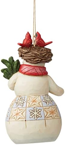 Enesco Jim Shore Heartwood Creek Snjegović sa kardinalnim gneznim šeširom Hat Hat Hanging Ornament, 4,72 inča, višebojni