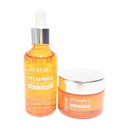 Dr Rashel vitamin C serum za lice i vitamin C krem ​​varijantno pakovanje | Hijaluronska kiselina, anti starenje i suzbijanje kolagena + 1 jade valjak za masažer