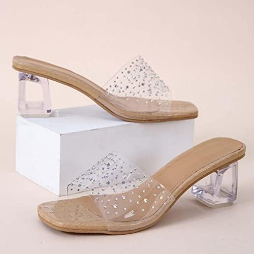 Kvadratne papuče za žene za žene Srednje pete prozirne slajdove dame, modne flip flops cipele haljine sandale
