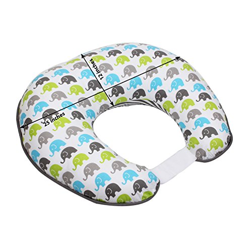 Bacati-Elephants Aqua / Lime/Grey Navlaka za jastuk za njegu Ultra-meka pamučna tkanina u modernom dvostranom dizajnu, odgovara svim Hugster sestrinskim jastucima i pozicionerima
