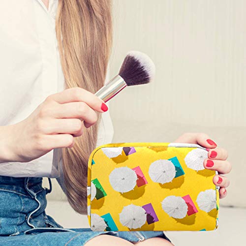 Toaletna torba Kozmetička putokaz za pranje šminkere za pranje šminke s patentnim zatvaračem žutim pješčanom plažom s bijelim suncobranima ljetni uzorak za putne dodatke