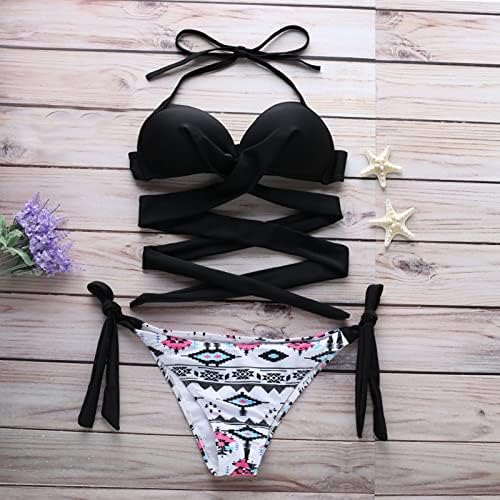 Ženska 2 kom. Bikini setovi Halter kravata Vintage Retro Beachwarber Teber Bikini Set Twist Cross High Spakov kostimi