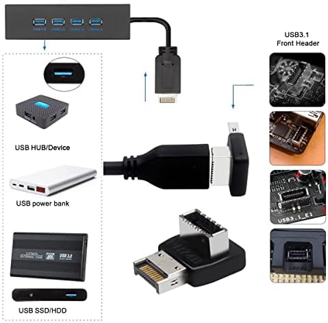 CABLECC 2PCS prenaponski USB 3.1 Zaglavlje na prednjoj ploči muško za žensko-etip-e adapter za produženje podataka o matičnoj ploči