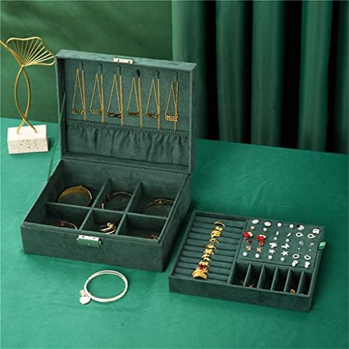 Lhllhl dvoslojna prenosiva putna kutija za nakit sa zelenim baršunastim Fannelom Organizator za odlaganje za naušnice prsten sa ogrlicama