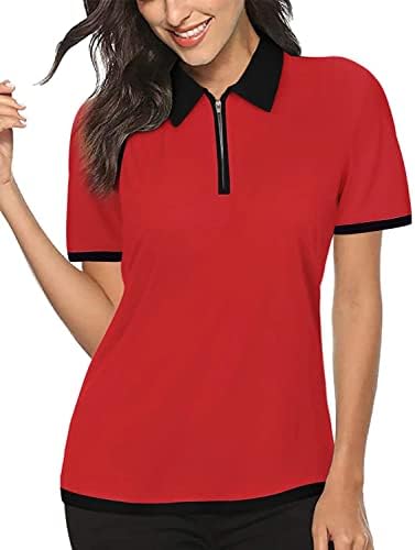 Kojooin Womens Golf Polo majice kratki rukav patentni zatvarač Atletska teniska košulja vlage Wicking Sport Active Tops