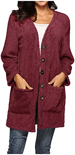 Tunic dugih rukava labav lijepi kaput za žensko dugme prednji kaput Fuzzy duboki V izrez Jesen Business Solid