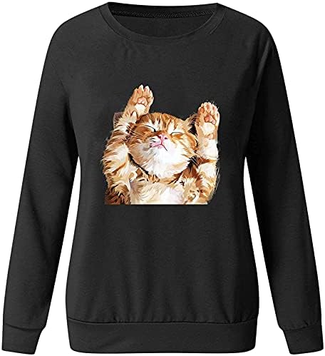 Ruziyoog ženska dukserica s printom za mačke Casual majice s dugim rukavima slatka mačka posada vrat pulover jesen zima labava bluza