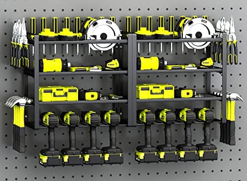 KAFAHOM Organizator električnih alata, zidni nosač sa 8 držača za bušilicu, 4 sloja organizatora garažnih alata i stalak za odlaganje