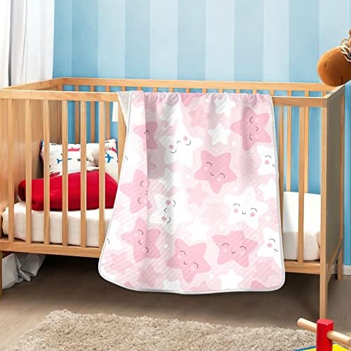 Swaddle pokrivač slatki osmijeh zvijezde pamučno pokrivač za dojenčad, primanje pokrivača, lagana mekana prekrivačica za krevetić, kolica, rakete, 30x40 u, ružičastoj boji