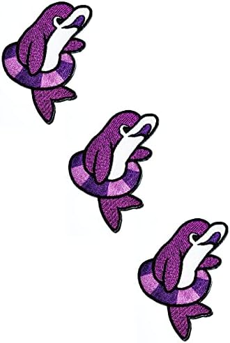 HHO patch set 3 komada. Purple Dolphin Gvožđe na zakrpama Little Dolphin Reprodukcija gumenog prstena Crtani izvezeni Applique Patch