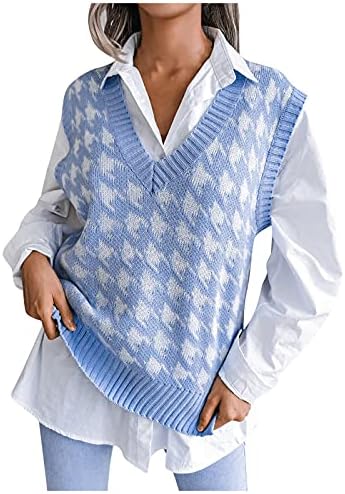 NOKMOPO dukserica za žensko-fakultetska stil casual labav pletena prsluk modni džemper s V-izrezom grafički duks