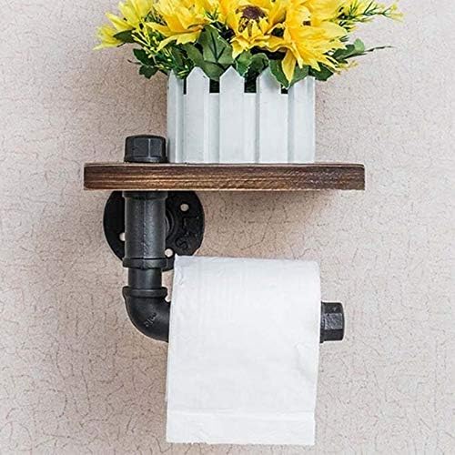 Zhengguifang izdržljiv držač za industrijski toaletni papir s rustikalnom drvenom policama i cijevi od livenog željeza za kupaonicu za kupaonicu