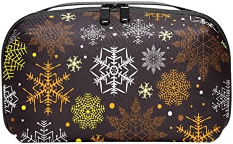 Torbica za nošenje putna torbica torba USB kabl Organizator džepni dodatak Zipper novčanik, Brown Snowflake Retro Božić