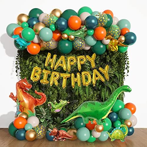 Amandir 167kom Dinosaur baloni Arch Garland Kit, žalfija zelena narandžasta 8kom Dino folija baloni Sretan rođendan balon za Jungle Safari dinosaur tematska zabava ukrasi za tuširanje beba zalihe dečaci