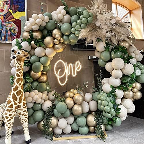 KBRAND Sage Green and Gold Balloons Arch Kit Garland Decor Masline i zlatni baloni Baby tuš spol neutralna džungla neutralna metalik hromirana Confetti, QQL 11