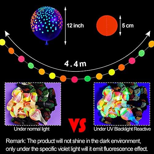 50 komada Neonski sjajni baloni svijetle u tamnim potrepštinama za sjajnu neonsku zabavu, 12-inčni Blacklight Polka Dots baloni od