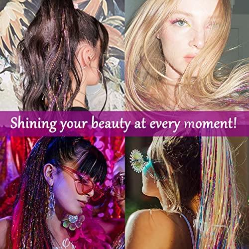 1000 pramenova Rainbow Hair Tinsel - 47inch otporan na toplotu Fairy Hair Glitter Tinsel Hair Extensions