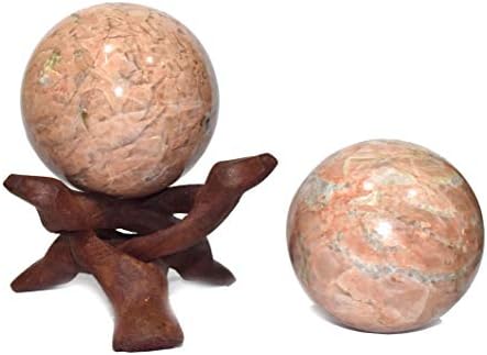 Iscjeljenja4u sfera breskve Moonstone veličine 2-2,5 inča i jedna drvena kupaca prirodna kristalna kugla sfera vastu reiki chakra
