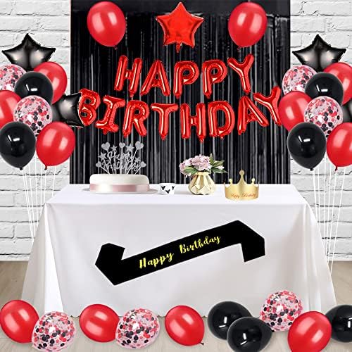 Fancypartyshop Fancy 25. rođendanski ukrasi za rođendanu Crveni crni kasniji baloni Happy Rođendan Cake Topper Sash folija Crne zavjese