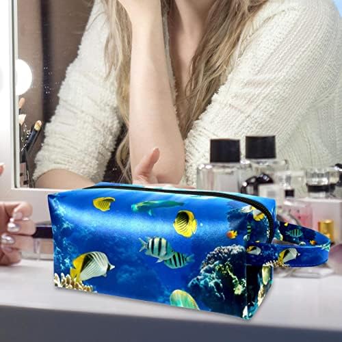Travel Makeup torba Vodootporna kozmetička torba toaletna torba za šminku za žene i djevojke, tropska riblja koral okean