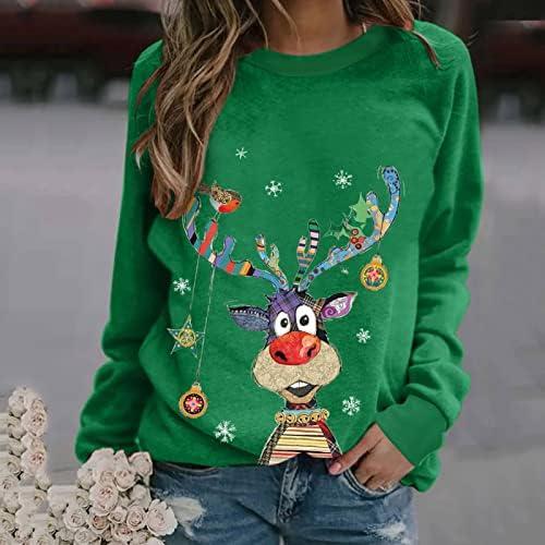 Lcepcy grafičke dukseve za žene slatki vrhovi sa printom irvasa labavi udobni pulover 2022 ružni Božićni džemper