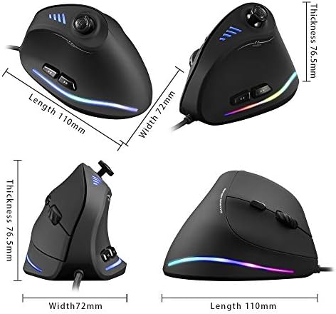Vertikalni miš, ergonomski USB žičani vertikalni miš sa [5 D Rocker] [10000 DPI] [11 programabilnih dugmadi], RGB miš za igre za igrače