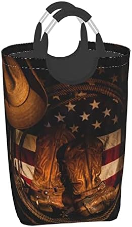 Američka zastava sa kaubojskim čizmama 50L kvadratna torba za odlaganje prljave odjeće sklopiva / sa ručkom za nošenje / pogodna za