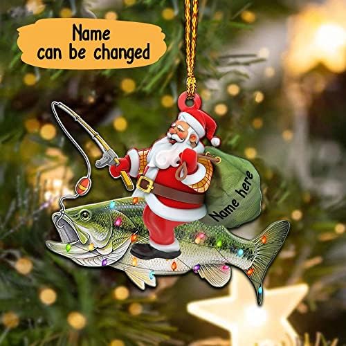 Prilagođeno Ime Santa Ride Bas Riba Ljubitelj Ribolova Ribolovci Poklon Božićno Drvo Ukras Dekor Prozirna Plastična Viseća Dekoracija