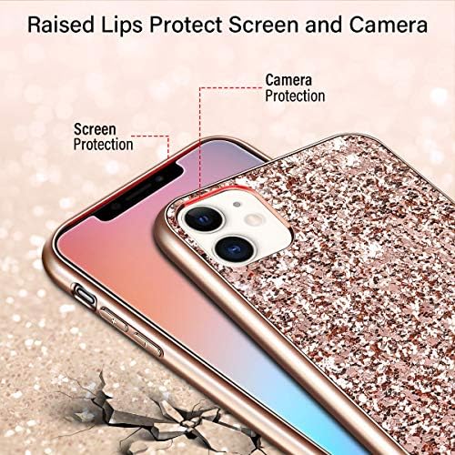 WOLLONY futrola za iPhone 11 futrola Glitter Sparkle Bling sjajna futrola za telefon za djevojku Ultra Slim, izdržljivi hibridni TPU otporni na udarce Branik tvrdi zaštitni poklopac protiv klizanja za iPhone 11 6.1 inčni Rose Gold