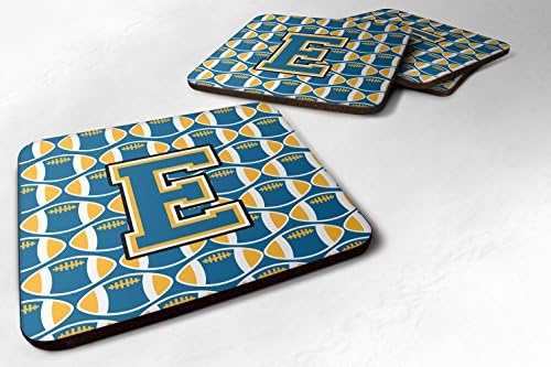 Caroline's Treasures CJ1077-EFC Letter E Football Blue i Gold Foam Coaster Set od 4, podmetači za čaše za unutrašnje i vanjske prostore,