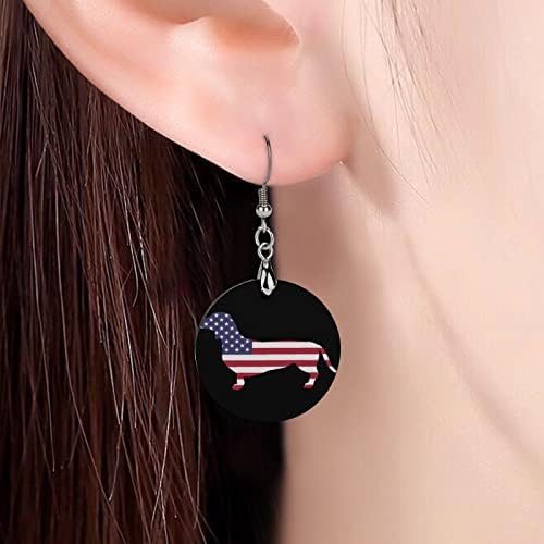 Patriotske jazačke američke zastave Drvene minđuše okrugli privjesak Dangle uho kuke nakit za žene