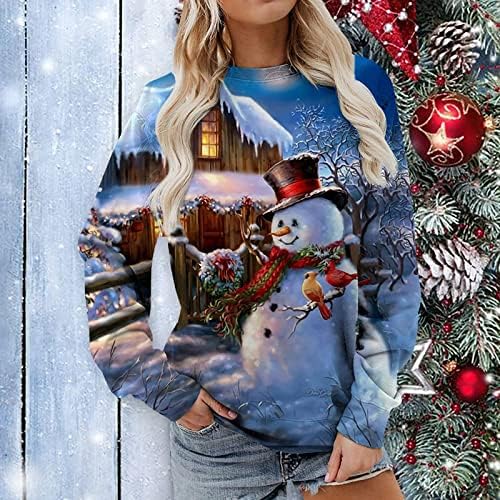 Božićne dukseve za žene snjegović štampane grafičke Puloverske dukserice slatke Crewneck Božićne majice zimske majice