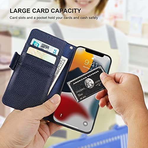 Bocasal torbica za novčanik za iPhone 13 Pro 5G, podrška od prave kože za bežično punjenje RFID blokirajući držač slotova za kartice