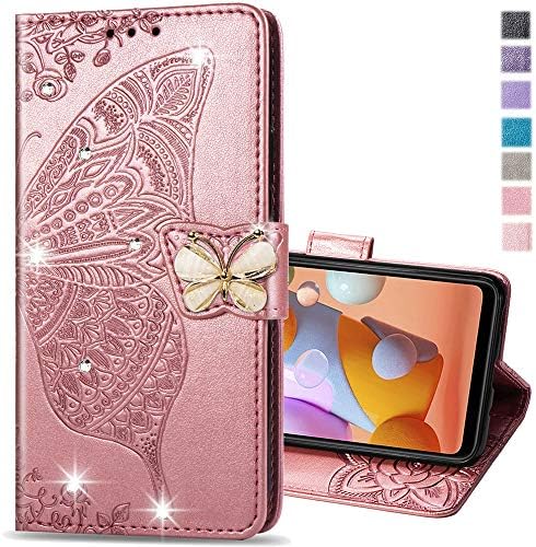 COTDINFOR kompatibilan sa Samsung Galaxy S23 Plus Case Glitter Bling sa postoljem za držač kartice kožna Flip Wallet Diamond Butterfly zaštitna futrola za Samsung Galaxy S23 Plus Crystal Rose Gold
