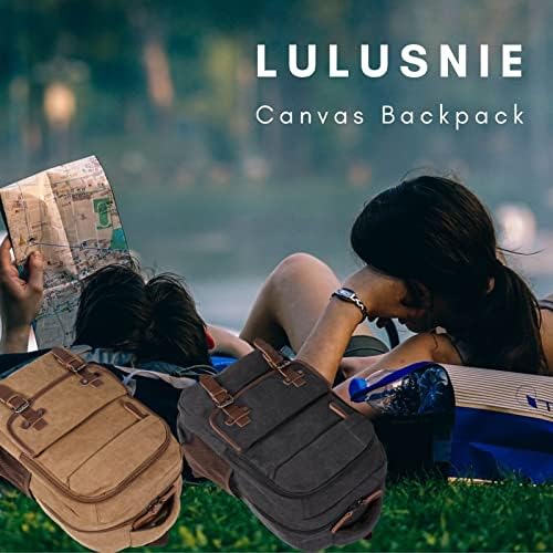 Ruksak Lulusnie Canvas, Vintage Daypack za muškarce Žene, Crna Travel Rucksack Backpad College Computer Bag odgovara 15,6 inčnim prijenosnim