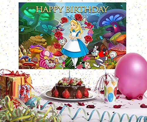 Cartoon Alice u zemlji čuda pozadina za potrepštine za zabavu 5x3ft Wonderland foto pozadine Alice tema Baby tuš baner za ukras stola za torte