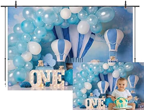Dječak pozadina za jednu rođendansku zabavu plavi bijeli balon s toplim zrakom fotografija malog medvjeda pozadina za djecu dječaci tuš za bebe 1. Baner dekoracija potrepštine Photo Booth 7x5ft