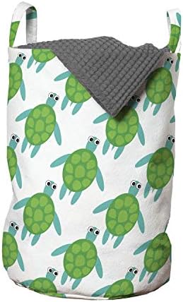 Lunarable Sea Turtle torba za pranje veša, detinjasti stil koji se ponavlja Crtić uzorka životinjskog karaktera, korpa za korpe sa