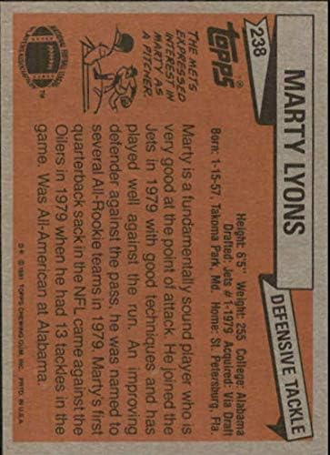 1981 FAPPS # 238 MARTY LYONS NY JETS NFL Fudbalska karta NM-MT