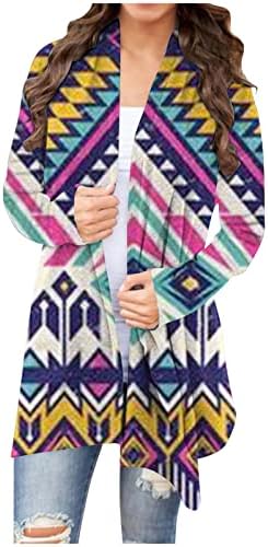 Cardigan za žensku prednju otvorenu jaknu s morskom jaknom Vintage Geometrijski ispisani labavi Ležerne prilike dugih rukava tunike