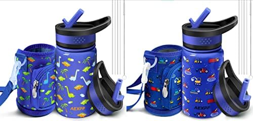 AEXPF izolirana dječja boca s vodom sa rukavima, 14 oz dvostruki zidni vakuum od nehrđajućeg čelika, izopotljiva za vodu, boca za vodu, uzorak dinosaura i uzorak automobila