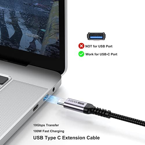 DteeDck USB C Produžni kabl 6.6 ft, USB C na USB C muški na ženski, tip C Produžni kabl USB3.1 Gen2 100w brzo punjenje 10Gbps prenos kompatibilnost sa Laptop tabletom mobilni telefon