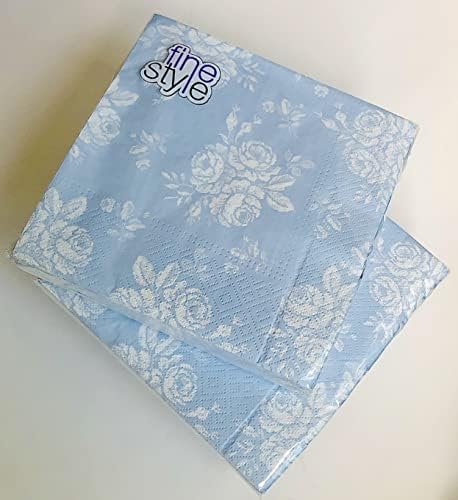 Fini stil 40-CT 13x13 Elegantne plave flora Papir salvete | Cvjetni ručak za večeru salvete, 5''x 5 '' preklopljeno 10''x10 '' odvija